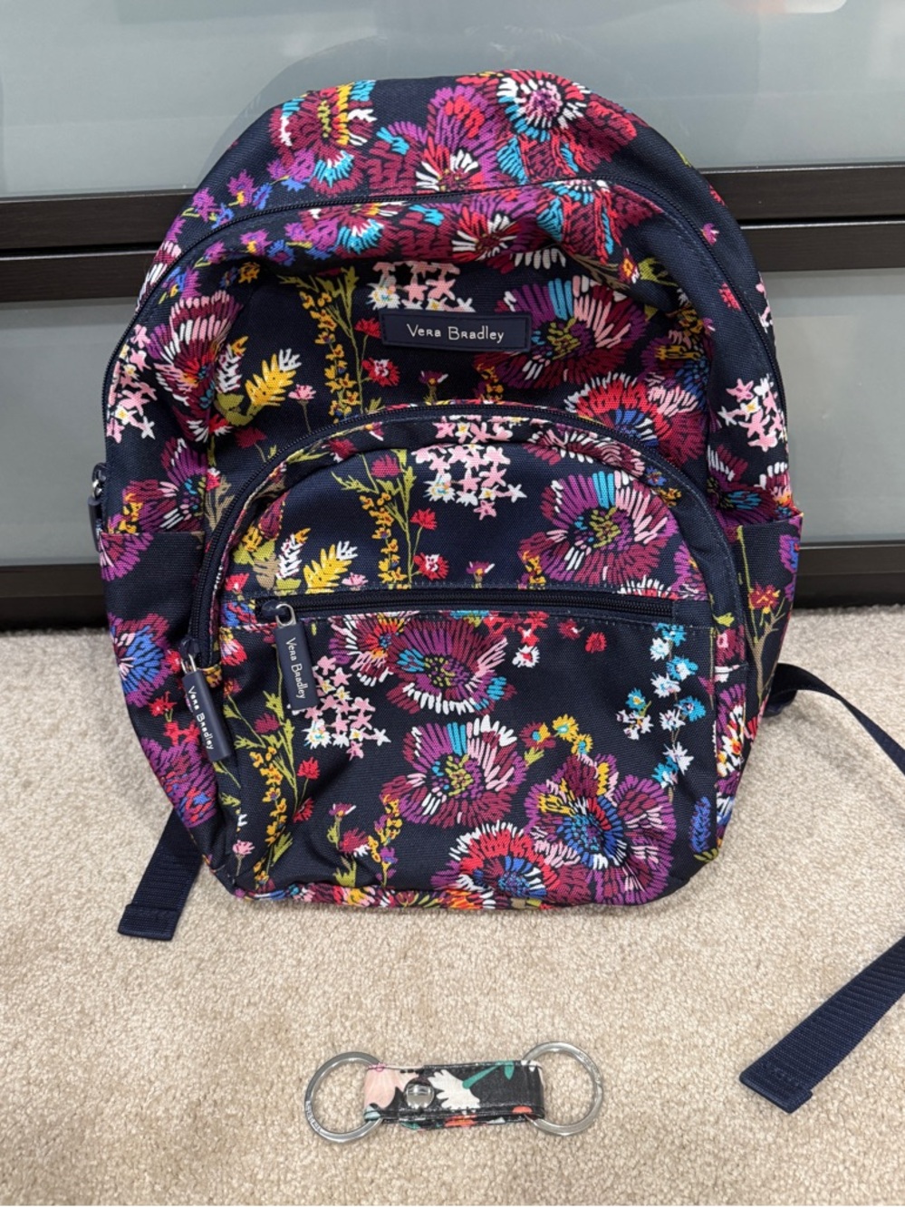 Vera Bradley Essential Compact Backpack “Midnight Wildflowers” and free keychain